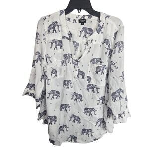 Torrid Womens Harper Elephant Print Blouse Plus Size 2X Novelty Fun Career Corp